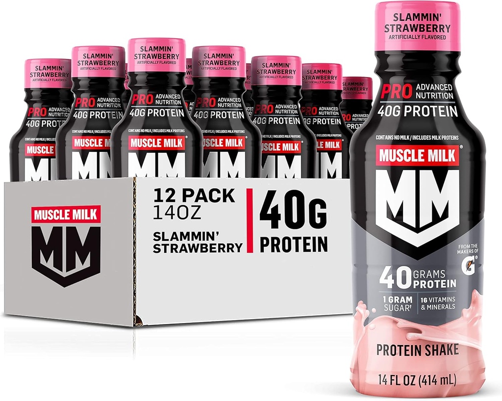 Muskelmelk Pro-serien Protein Shake, Slammin ' Jordbær, 40g protein, 14 Fl Oz, 12 Pack