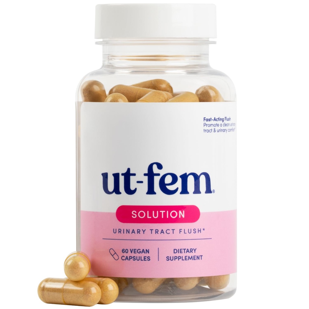UT-Fem-løsning - Hurtigvirkende urintrakt flush for kvinner, proaktiv UTI-støtte, fremmer rensing og komfort, klinisk styrke D-Mannose, Cranberry og naturlige ingredienser - 60 Vegankapsler