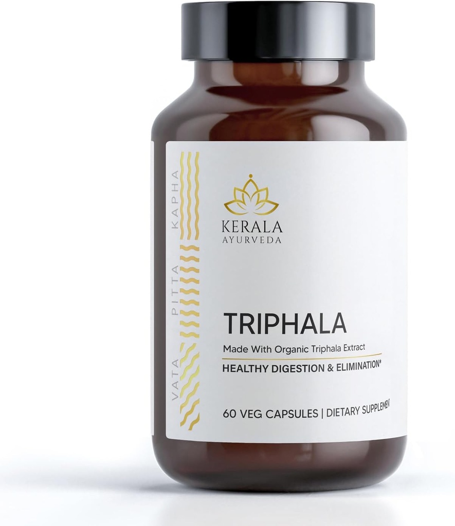 Kerala Ayurveda Triphala Kapsler - 60 Grev | Herbal Digestion og Colon Support | Antioksidant Rich | Støtter Total Body Wellness | Immune System Support | Støtter Cellular Rejuvenation