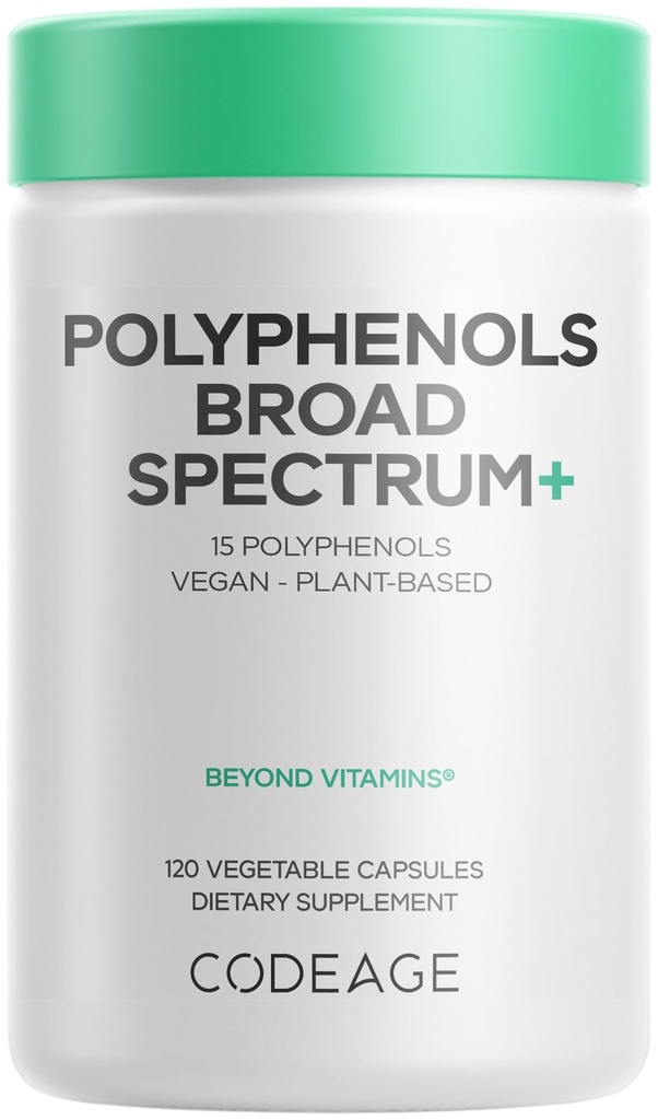 Codeage Polyphenols bredspektrum Supplement - blanding av 15 bær, frukter og botaniske ekstrakter, Decaf Grønn Te Leaf, Quercetin, Resveratrol, Pomegranat, Turmeric - Ikke-GMO - 120 kapsler