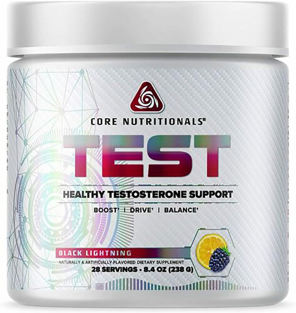 Core Nutritionals Test Vitality & Testosteron Støtte | med KSM-66 Ashwagandha, Kalsium D-Aspartic Acid, & Pine Extract | 28 Serveringer (Black Lightning)