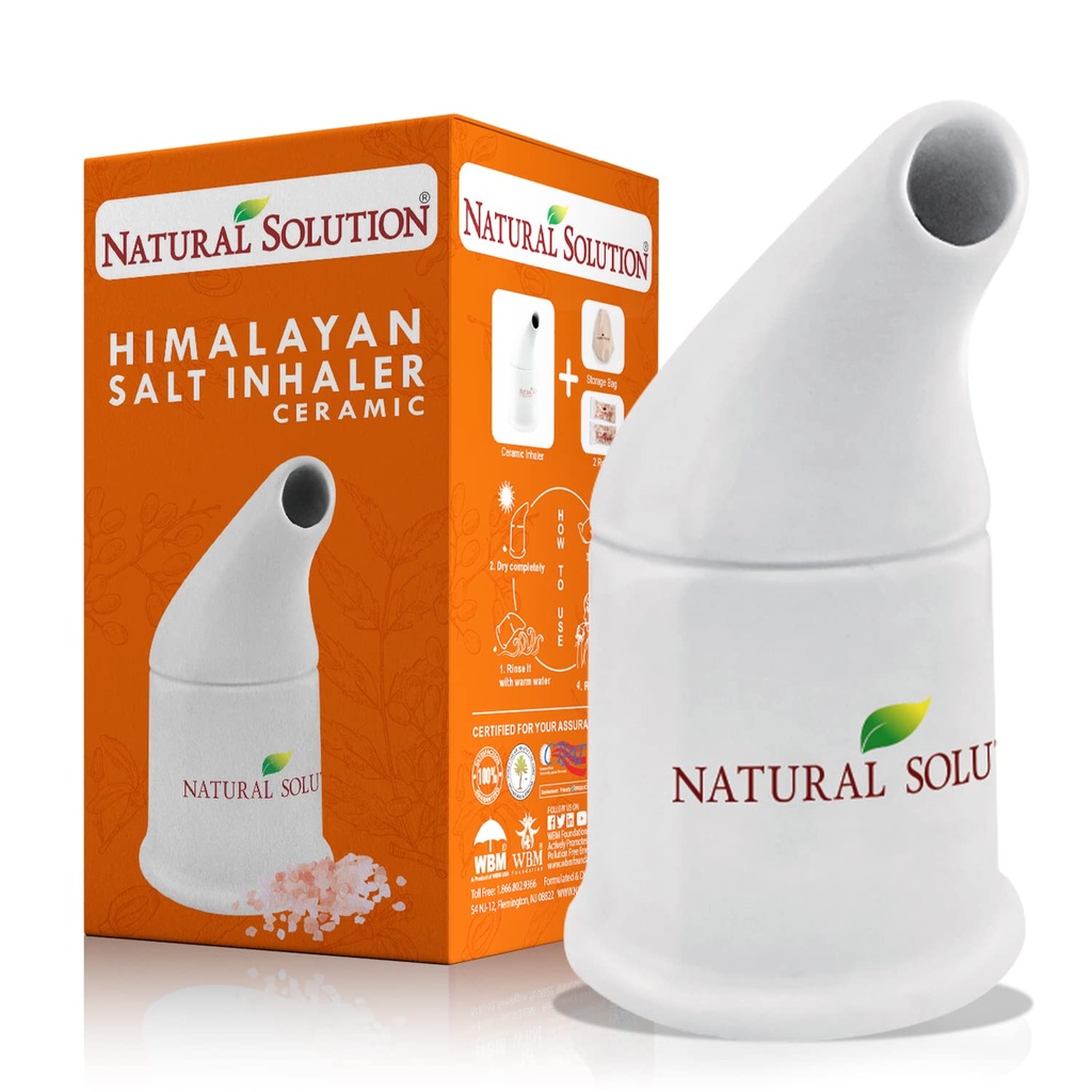 NATURAL SOLUTION Keramisk saltinnånding med 2 Himalayan rosa saltpåfyllinger, renser åndedrettssystemet, lindring pustende kongessjon, inhaler for Astma Hvit 1 count
