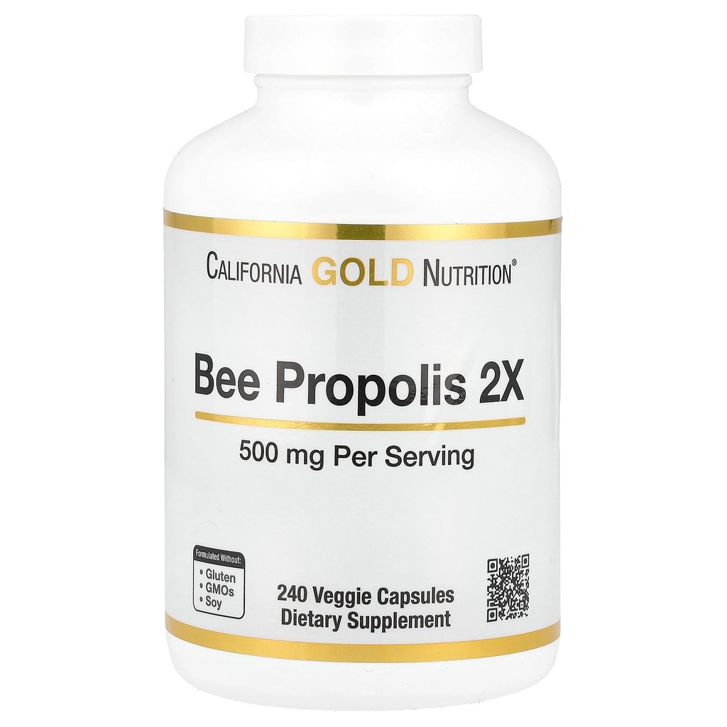 California Gold Nutrition Bee Propolis 2X Potens, Konsentrert Ekstrakt 500 mg, tilsvarende 1000 mg naturlig propolis, støtte immunhelse og vitalitet*, 240 Veggie kapsler