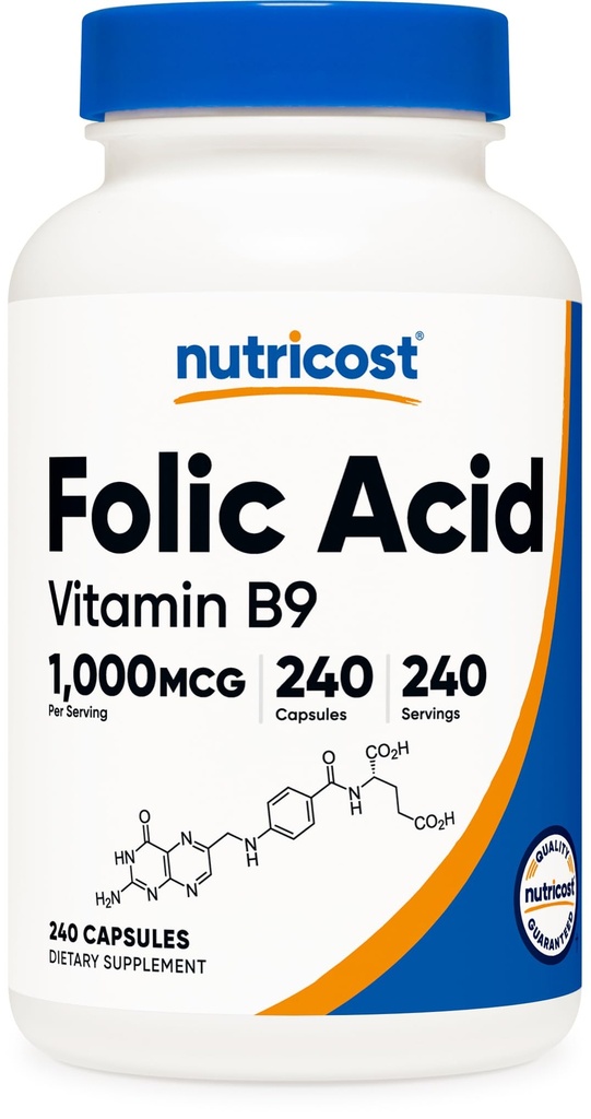 Nutricost Folinsyre (vitamin B9) 1000 mikrog, 240 kapsler