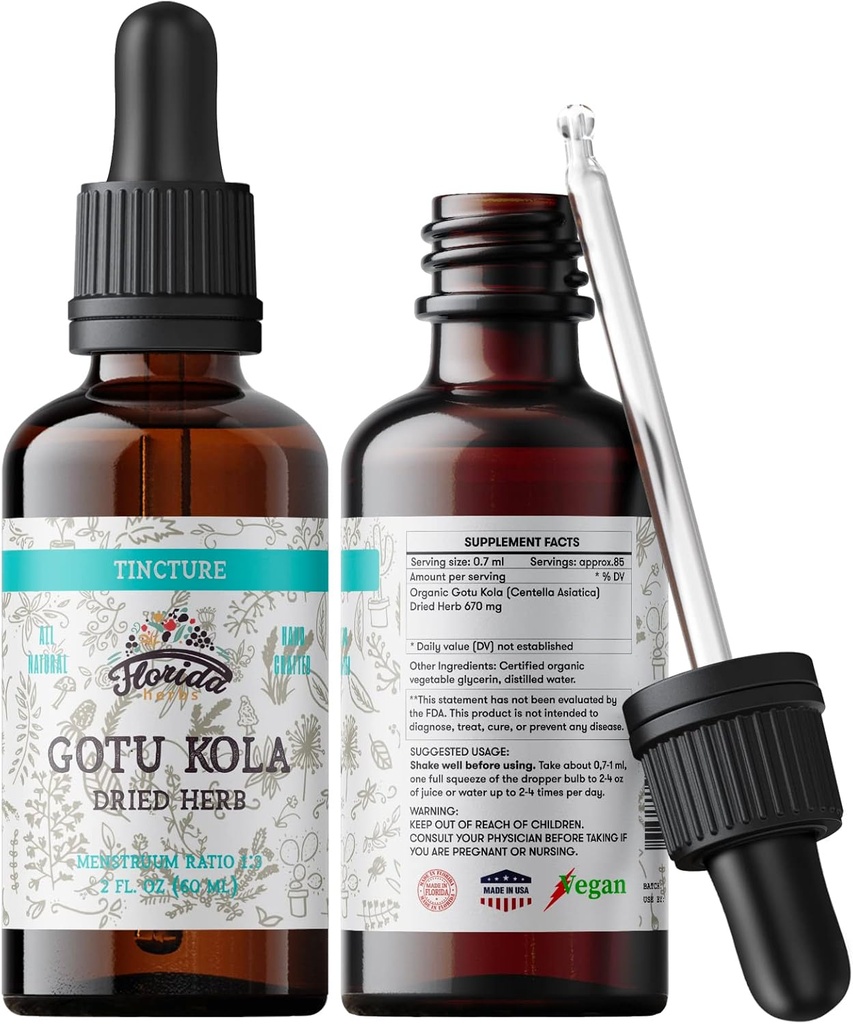 Gotu Kola Tinktur, Organic Gotu Kola Extract, Gotu Kola Drops (Centella Asiatica) Tørket urt