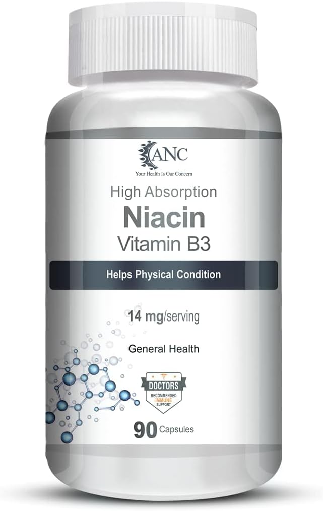Generisk Niacin vitamin B3 Kapsler - med Flush, ikke-GMO, Glutenfri -90 Kapsler