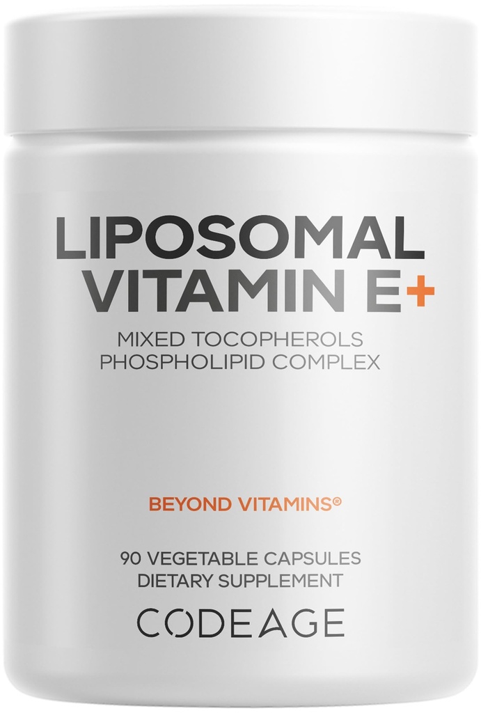 Codeage Liposomal Vitamin E Supplement - Alle vitamin E Tokoferoler - 3-måneders Supply - Alfa Tokoferoler, Beta, Gamma og Delta - Liposomal Blandede Tokoferoler - Ikke-GMO Fosfolipider - 90 Kapsler