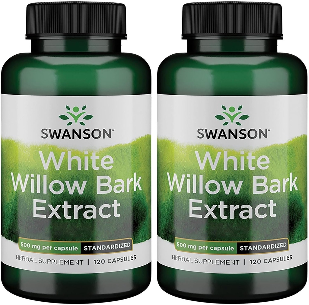 Swanson hvit Willow Bark ekstrakt - fremmer felles støtte og muskel relief - standardisert til 15% salicin - naturlig kosttilskudd med ingen mage irritation - (120 kapsler, 500 mg hver) (2 pakke)