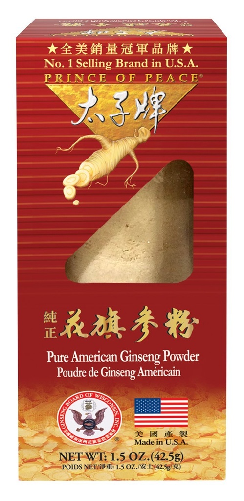 Prins av fred 100% Wisconsin American Ginseng pulver (Panax Quinquefolium), gaveboks 1.5oz