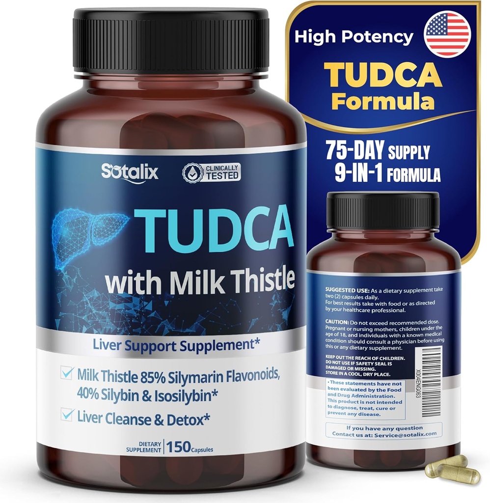 TUDCA Supplement med Melk Thistle – 85% Silymarin Flavonoids – Støtter lever velvære og digestiv helse – laget i USA