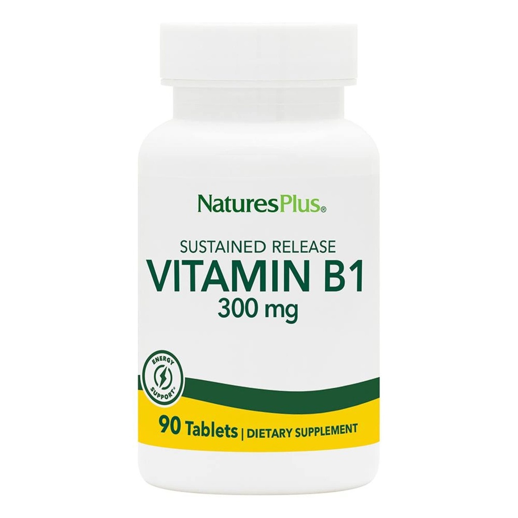 Natures Plus Vitamin B1 (Thiamin HCI), frigivelse - 300 mg, 90 vegetariske tabletter - Glutenfri - 90 Serveringer