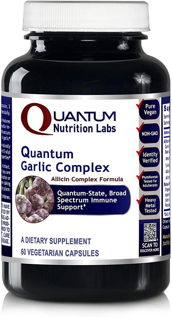 Quantum Nutrition Labs Quantum hvitløk kompleks - hvitløk allicin kosttilskudd, hvitløk piller, allicin ekstrakt, hvitløk ekstrakt, organisk hvitløk kapsler, immunstøtte - 60 vegetariske kapsler
