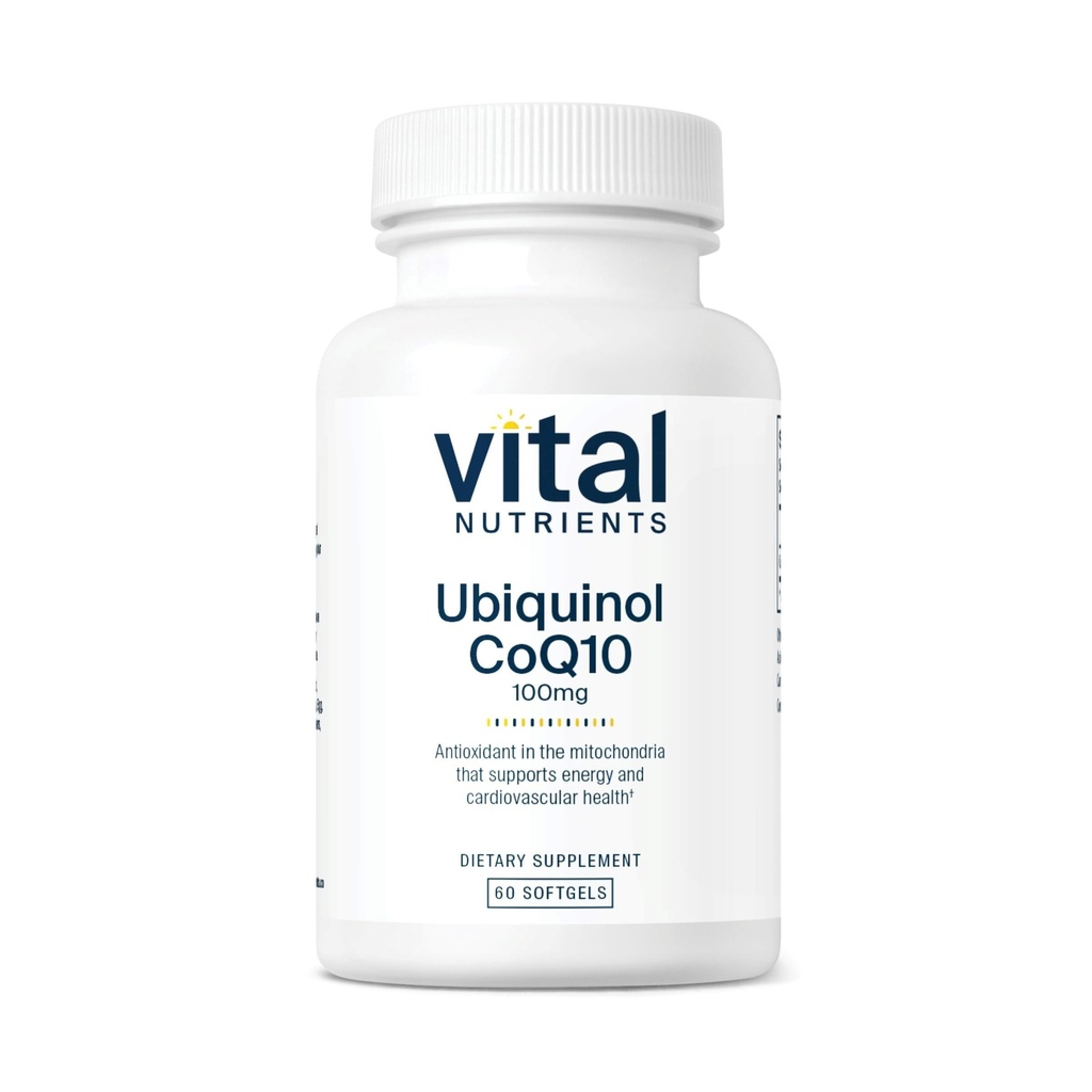 Vital næringsstoffer Ubiquinol CoQ10 100 mg | Aktivert form av koenzym Q10 | Potent antioksidant for å støtte kardiovaskulær og hjerne helse * | Gluten og dairy gratis | 60 vegetariske mykegels