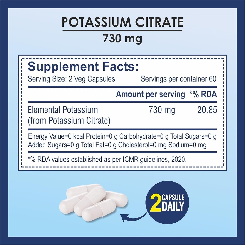 Kalium Citrat 730mg Supplement, støtter nyrefunksjon & sunn muskel - 120 Grønnsaker Kapsler