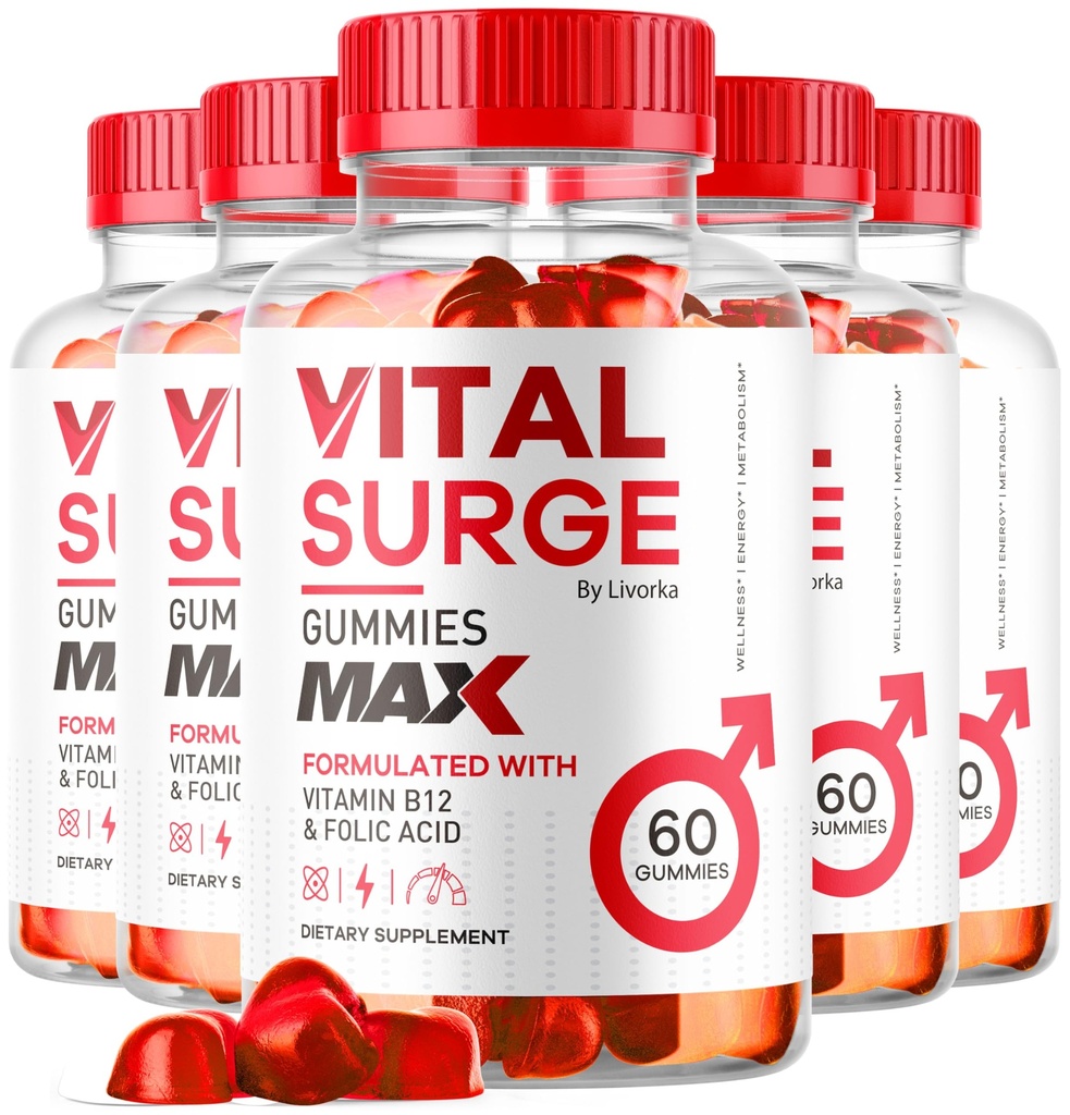 (5 Pakke) Vital Surge MAX, VitalSurge Gummies MAX for menn Støtte, 1050 MG Avansert Max Styrke Formula, VitalSurge MAX Mannlig ytelse, Vital SurgeMAX Mens Gummies