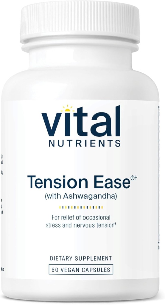 Vital næringsstoffer Tension Ease med Ashwagandha | Stress Relief Supplement for relief av anledningsstress og nervespenning | Gluten, Dairy, Soya Gratis | Ikke-GMO | 60 Kapsler