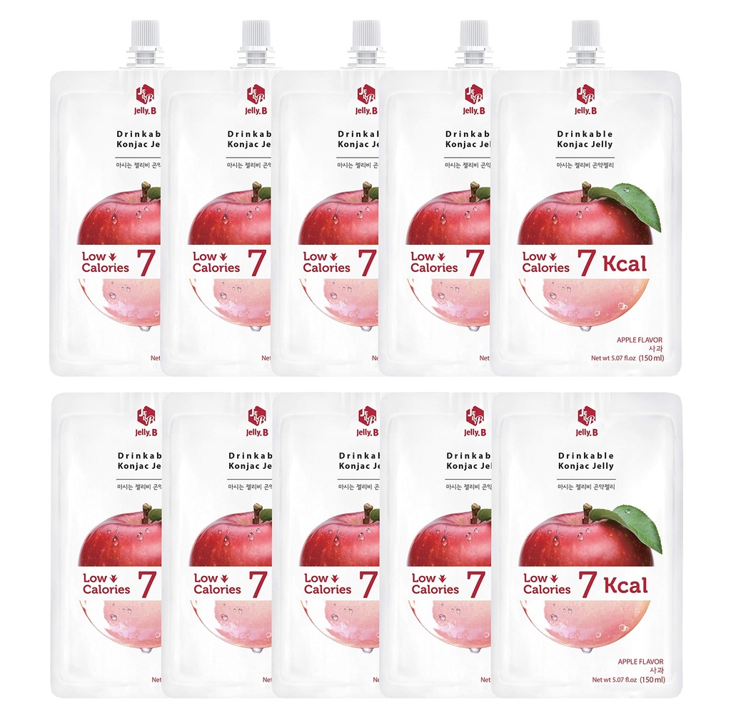 JELLY B Drikkbar Konjac Jelly (10 Pakker med 150 ml) - 0 Gram Sukker, bare 6 kcal hver pakker (Apple)