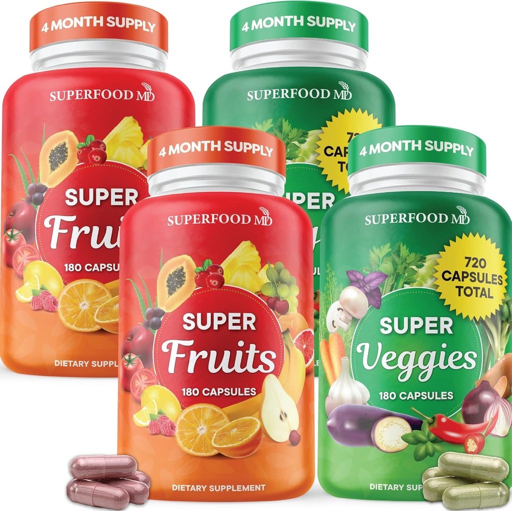 Superfood Frukt og Veggie Supplement - Frukt og Veggie kapsler 100% hele super frukt og super grønnsaker kosttilskudd og vitaminer, med Olive Leaf (720 Count (Pack of 4))