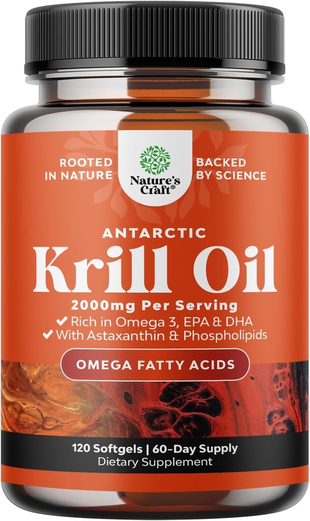 Antarctic Krill Oil 2000mg Softgels Per Serving - Omega 3 Krill Olje Supplement med EPA DHA & Astaxanthin - 3rd Party Lab Testet Ingen Gluten GMOs eller Fishy Aftertaste - 2 måneders