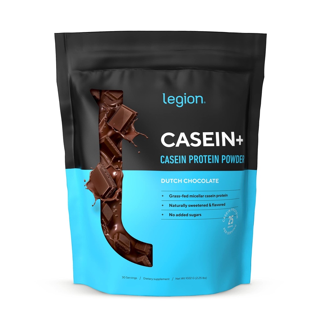 LEGION Casein Protein pulver (Dutch Chokolade) - sakte-belagt Micellar Casein Protein pulver - Ikke-GMO, Gluten-fri og naturlig søtet pulver fra gras-fed kyr (25 serveringer)
