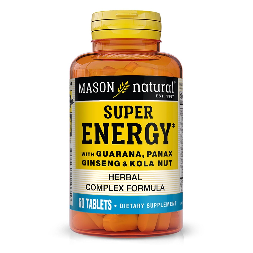 MASON NATURAL Super Energy, laget med Guarana, Panax Ginseng & Kola Nøtter for optimal ytelse og energi, 30 dagers forsyning