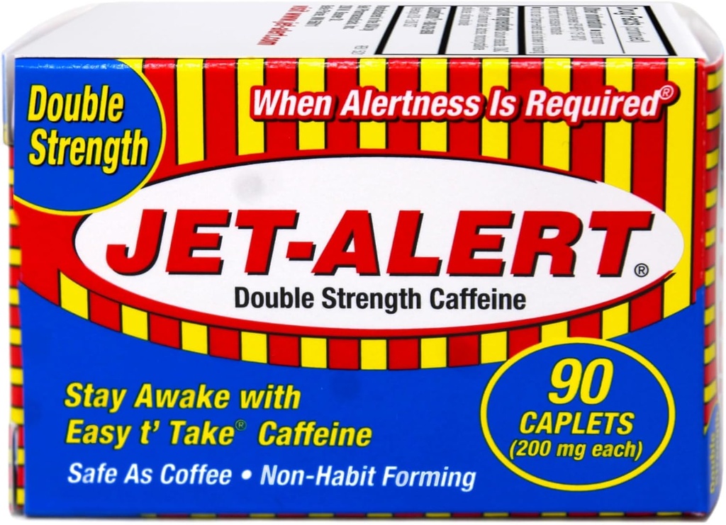 Jet Alert Double Strength Alarmness Aid Caplets, 200 mg-90 Ct verdipakker (12)