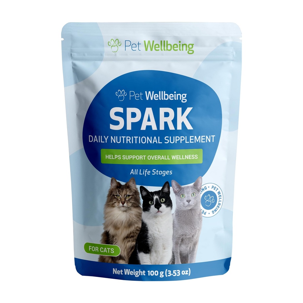 Kjæledyr velvære Spark Daily Nutritional Greens Superfood for Cats - Probiotika, Prebiotika, Digestive Enzymer, Aminosyrer, Antioksidanter, vitamin D, Spirulina - Veterinærformulert 3,53 oz (100 g)