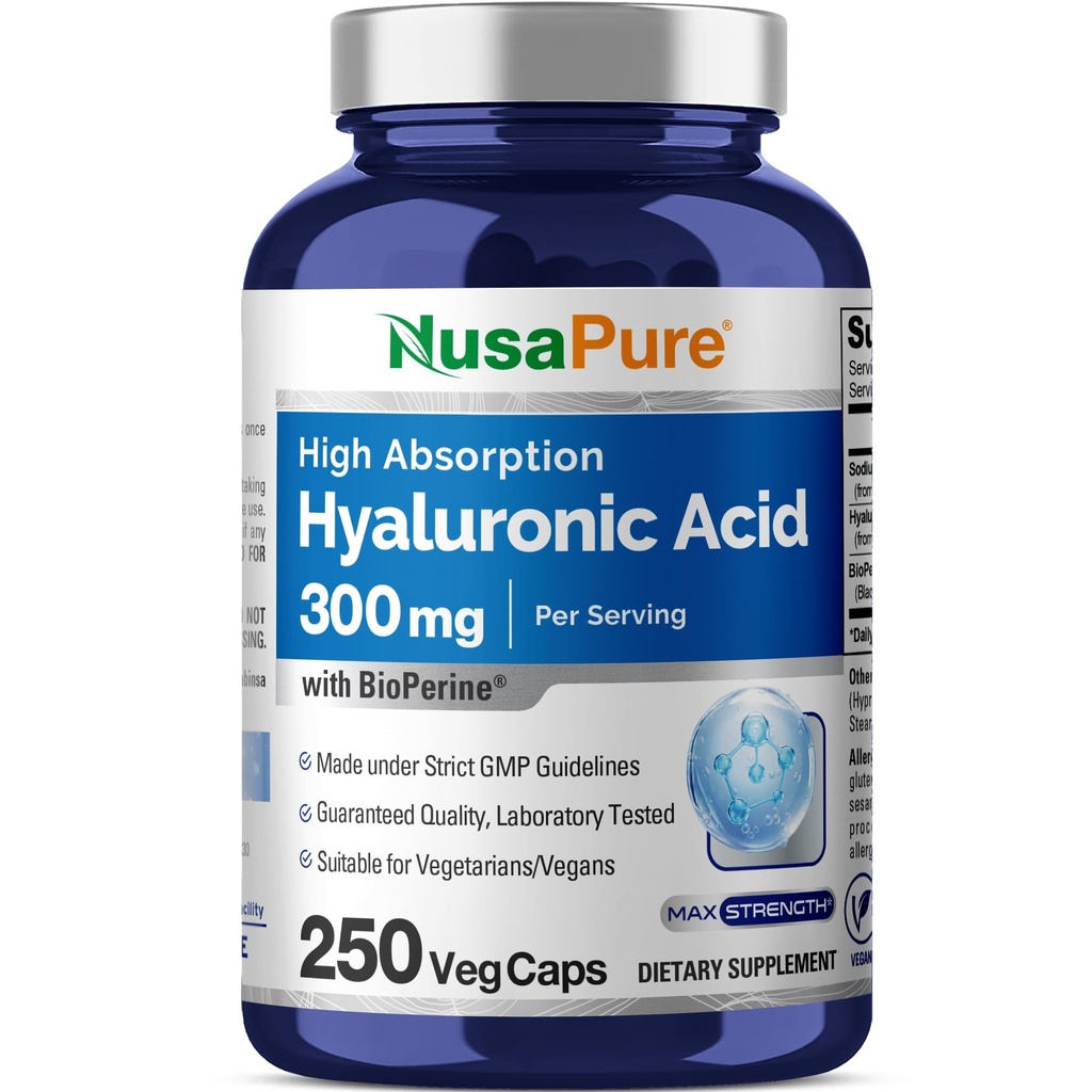 NusaPure Hyaluronsyre 300 mg 250 Veggie kapsler (Non-GMO, Vegan)