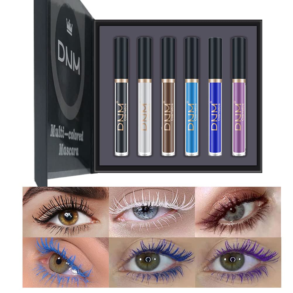 Farget Mascara Fargerik Vanntett Blå Mascara for Øyevipper sett, Hvit Svart Brun Lilla Langvarig Sjarmerende Voluminous Cruelty Gratis Vegan Eye Makeup (6 farger)