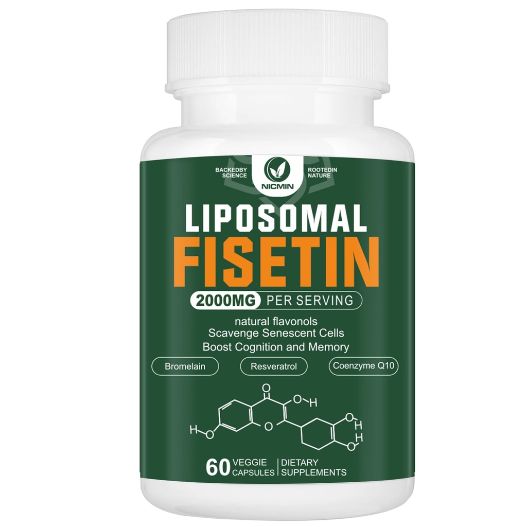 Liposomal fisetin Supplement, 2000MG, 98% ren fisetin polyfenoler antioksidanter, med Quercetin, TMG og Resveratrol, for sunn aldring, kognitiv støtte, 60 kapsler