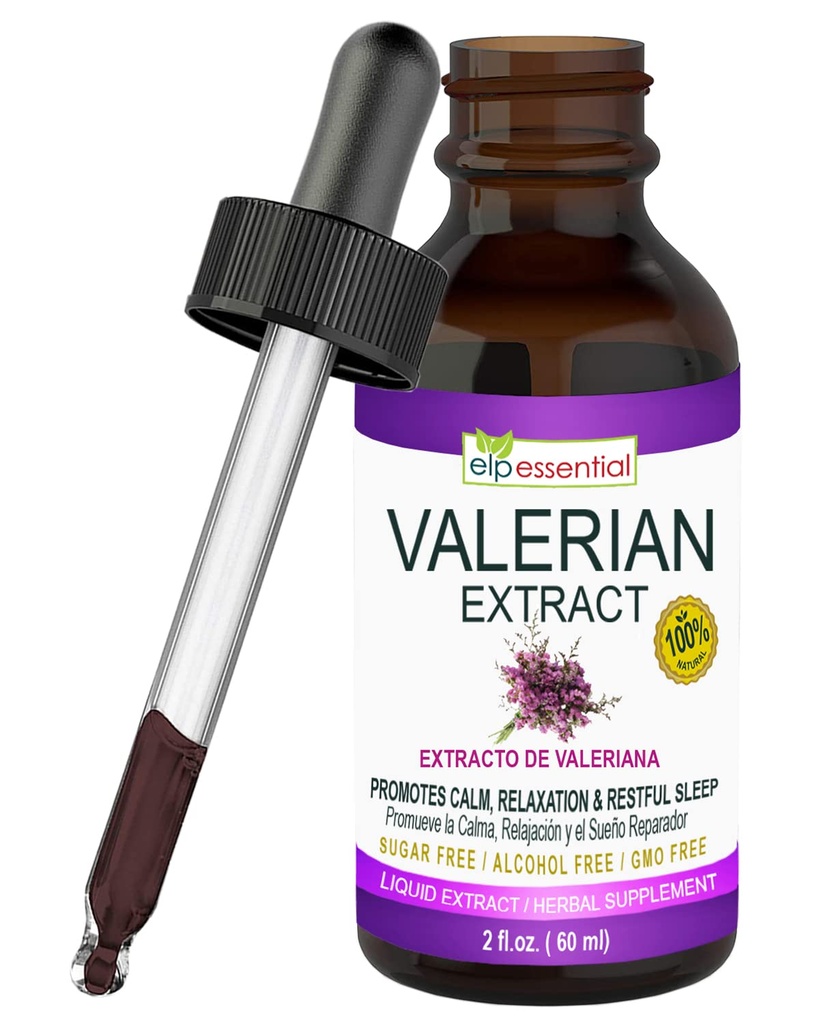 ELP ESSENTIAL Valerian Root Extract Drops ® 2 fl oz Sugar Free, alkoholfri, ikke-GMO Glutenfri væske