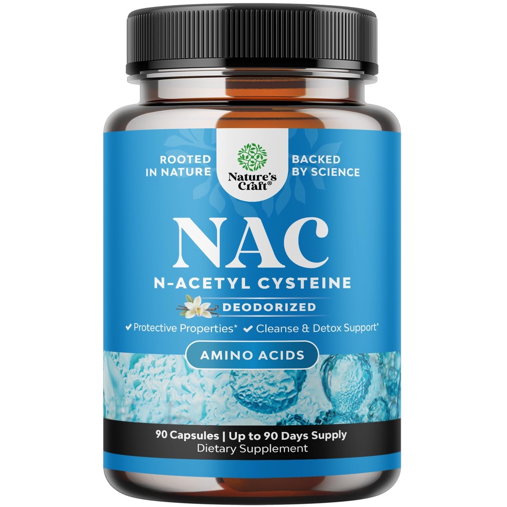 Natures Craft NAC Supplement N-Acetyl Cysteine - Vegansk høy absorpsjon NAC 600mg per servering kapsler - Glutation Precursor for Liver Cleanse Detox & Repair Plus Lung Helse - 90 greve