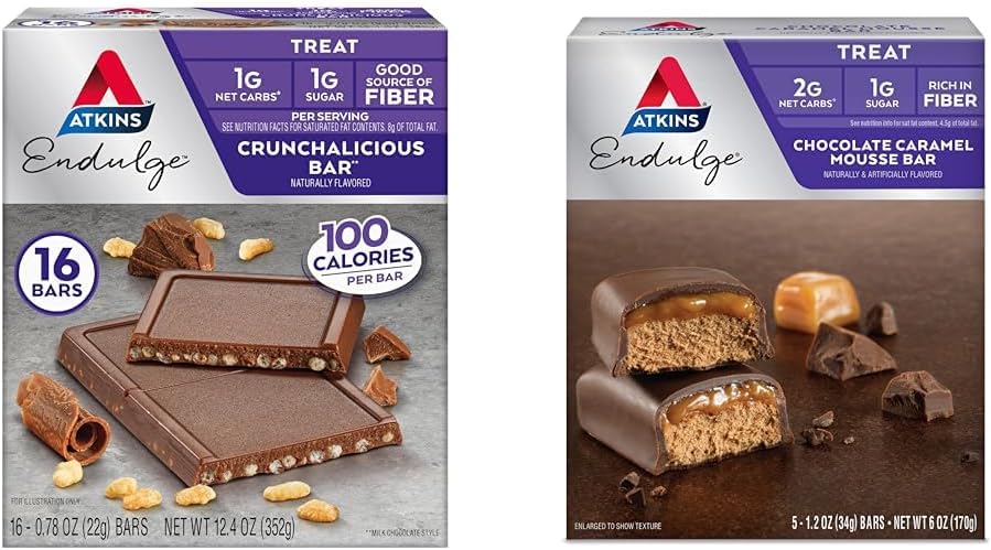 Atkins Endulge Crunchalicious sjokolade Bar, 16 greve og sjokolade Caramel Mousse Bar, 5 greve