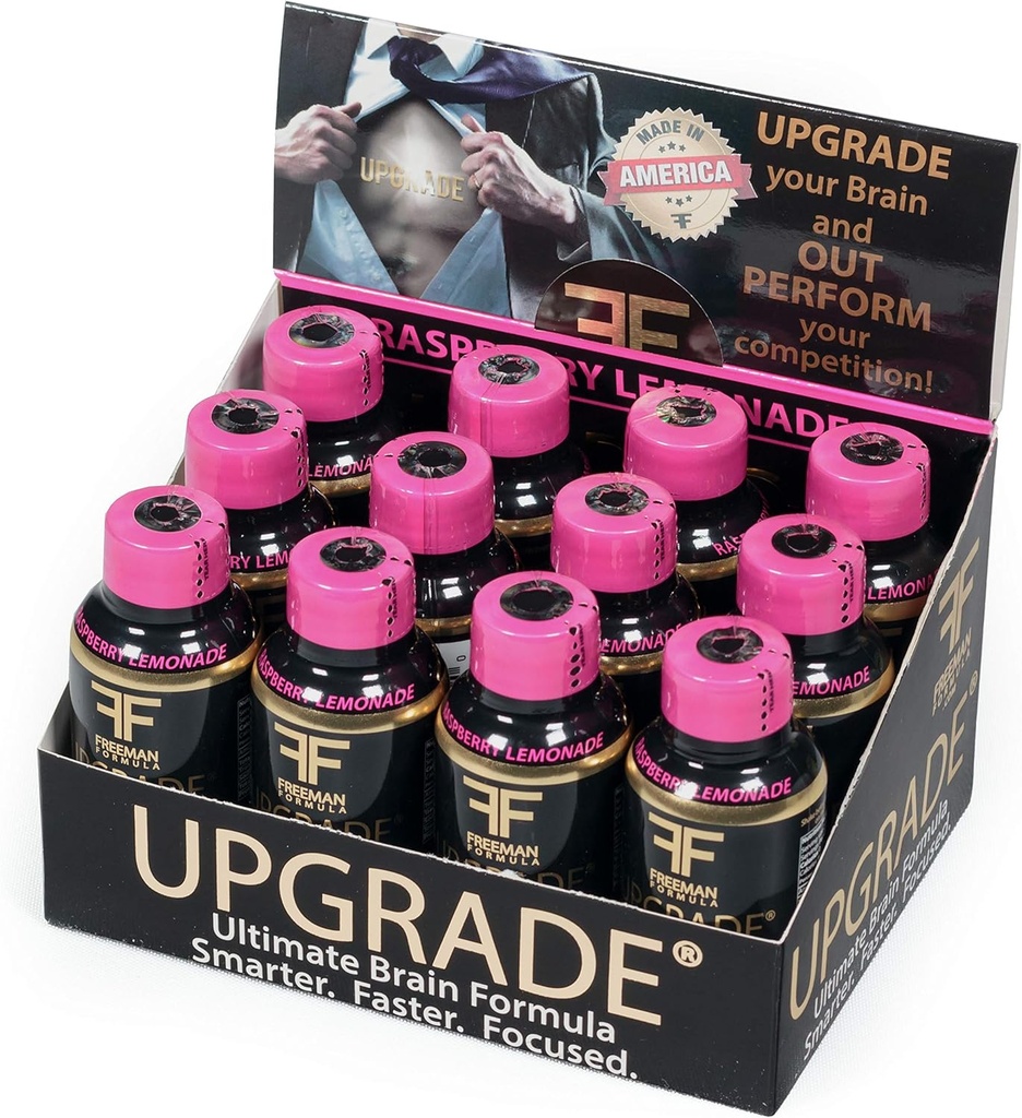Oppgradere Brain Supplement - forbedrer hukommelse, konsentrasjon, fokus og klarhet - proprietær blanding av AAKG med Beta Alanine, Alfa GPC, Grønn Te & Ginkgo Biloba-2 Fl oz (12 Pack)