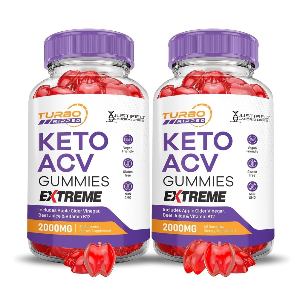 Rettferdige Laboratories (2 Pack Turbo Rippet Keto ACV Gummies Extreme 2000MG Turbo Rippet Keto Gummies Apple Cider Vinegar Formulert med Pomegranate Beet Juice pulver B12 Vegan ikke GMO 120 Gummys