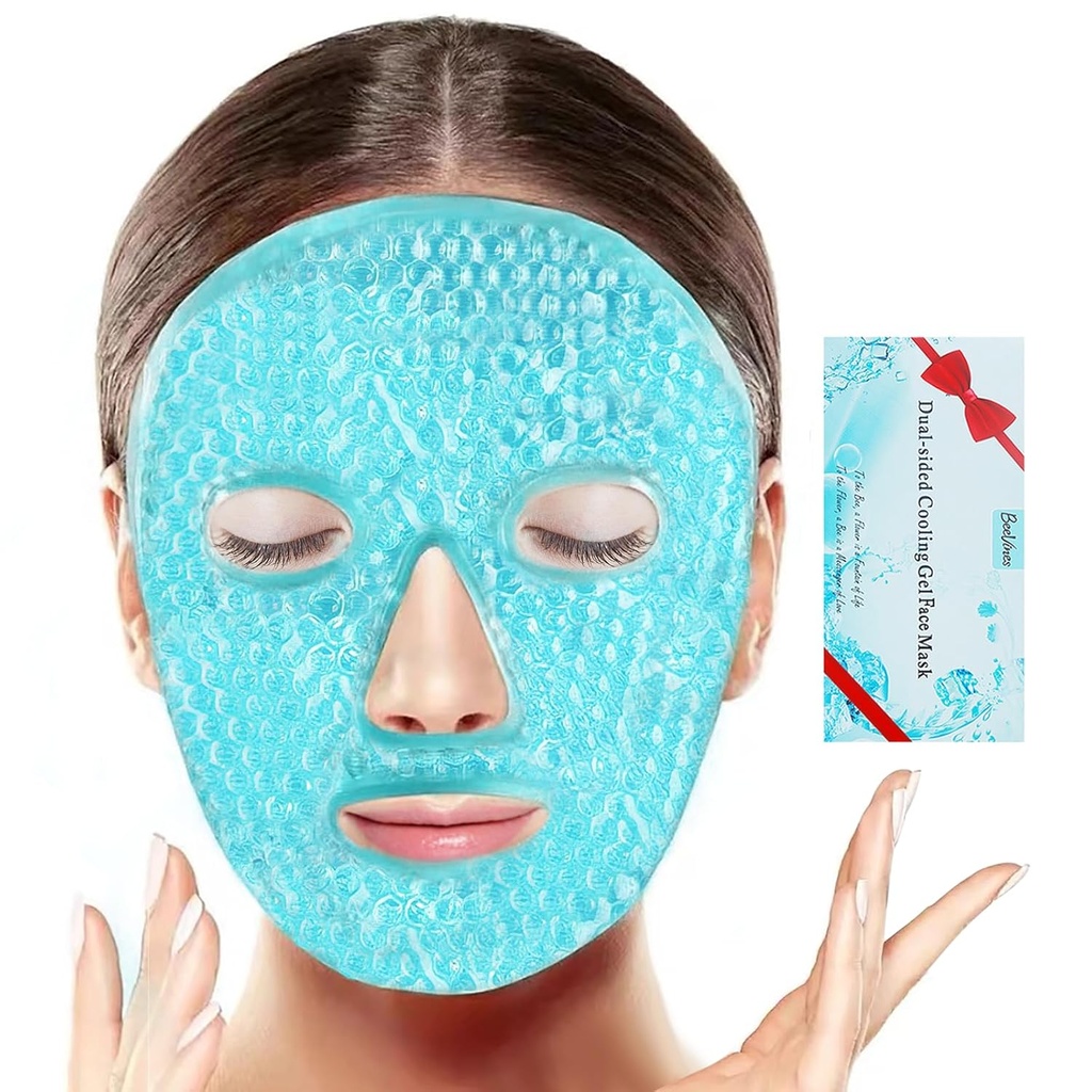 BeeVines Ice Face Mask, Kjøle Gel Pack for Puffy Eyes, Kald & Hot Reusable Compress, Frosne Øyepakker Masker for kvinner for mørke sirkler, Puffiness & Allergies (En pakke blå)