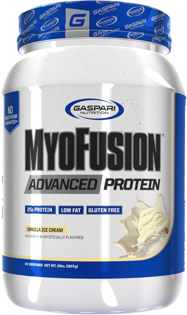 Gaspari Ernæring Myofusion Avansert Protein, Protein Blande med Whey Protein, Casein Protein og Isolate Protein, Lavt fett og Glutenfri (2lbs, Vanilla Iskrem)