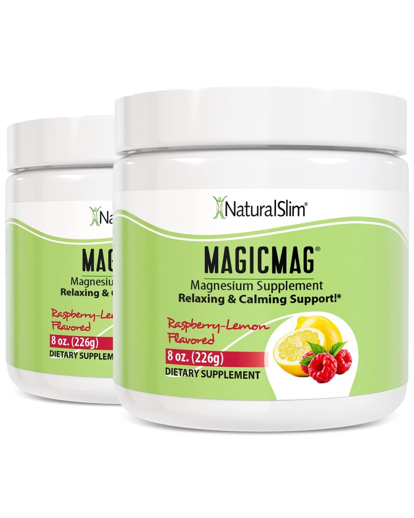 NaturalSlim Magicmag Pure Magnesium Citrate Powder Stress, Stivelse, Muskel, hjertehelse, og søvn støtte | bringebær sitron Magnesium Supplement - 8oz Drink Mix (2 Pack)