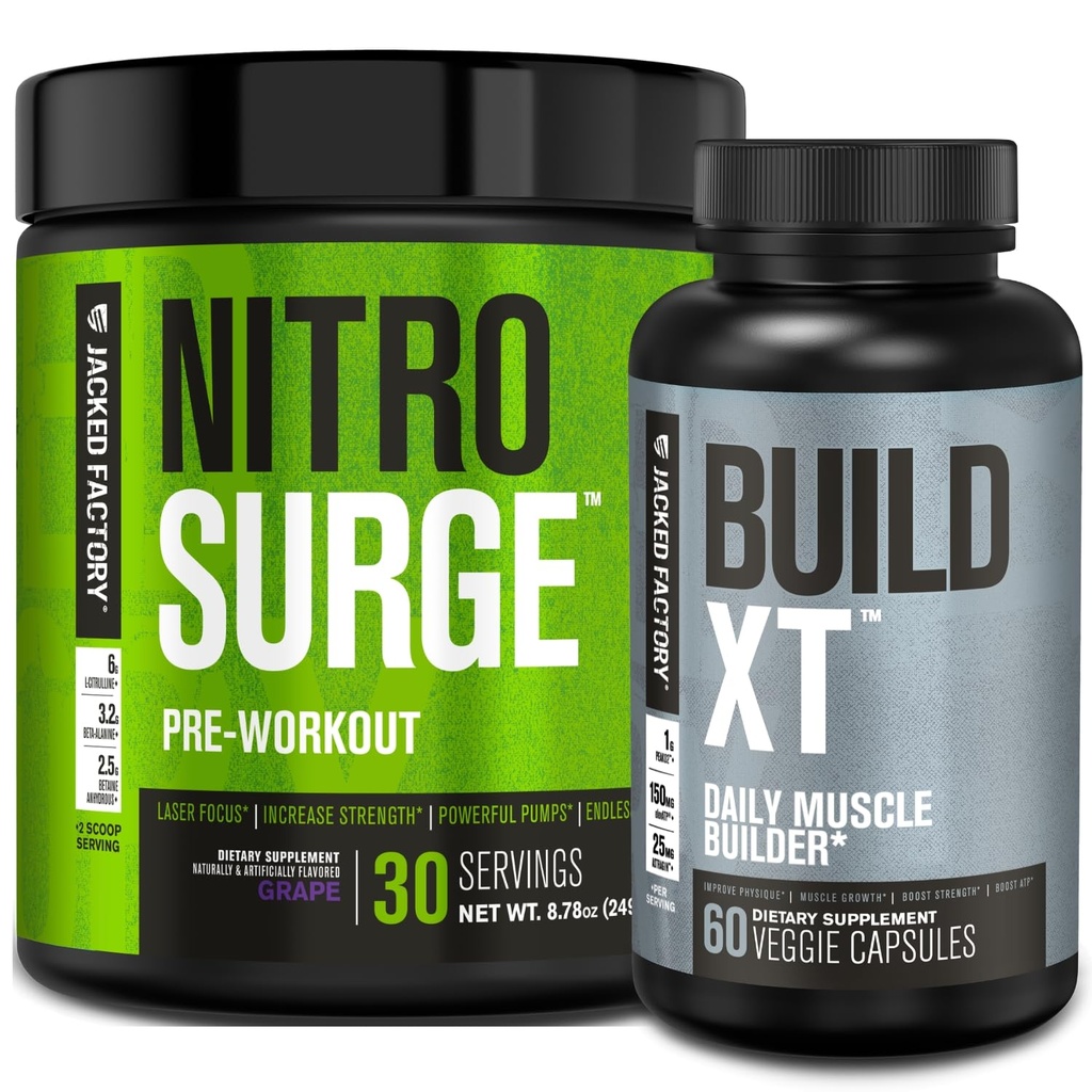 Jacked Factory Nitrosurge Forarbeid i Grape & Bygg XT Muscle Building Bundle for menn og kvinner