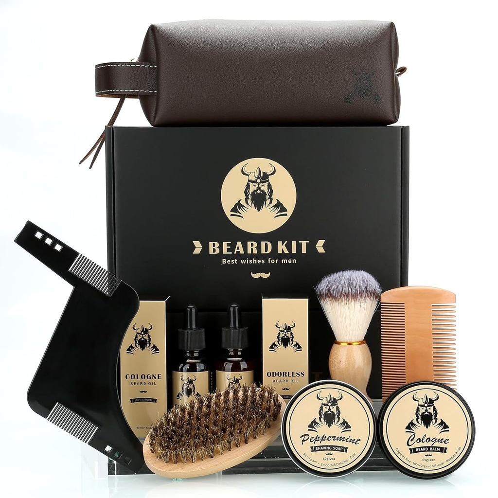 Beard Care Kit Gaver til menn, 9 stk Beard Grooming Kit, Beard Club Kit er en unik menns gaver til far ektemann kjæreste, farsdag bursdag bryllup jul gave ideer til ham Boss