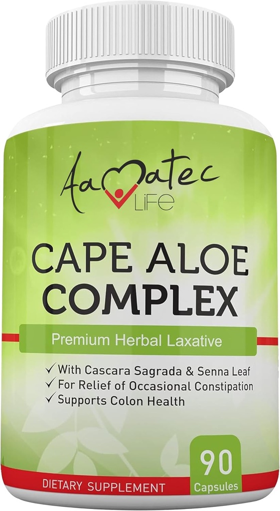 Aamatec Life Cape Aloe Herbal Laxativ Kompleks for lindring, sunn Bowell bevegelser, Digestive & Colon helse med Cascara Sagrada og Senna Leaf Supplement for menn og kvinner 90 kapsler