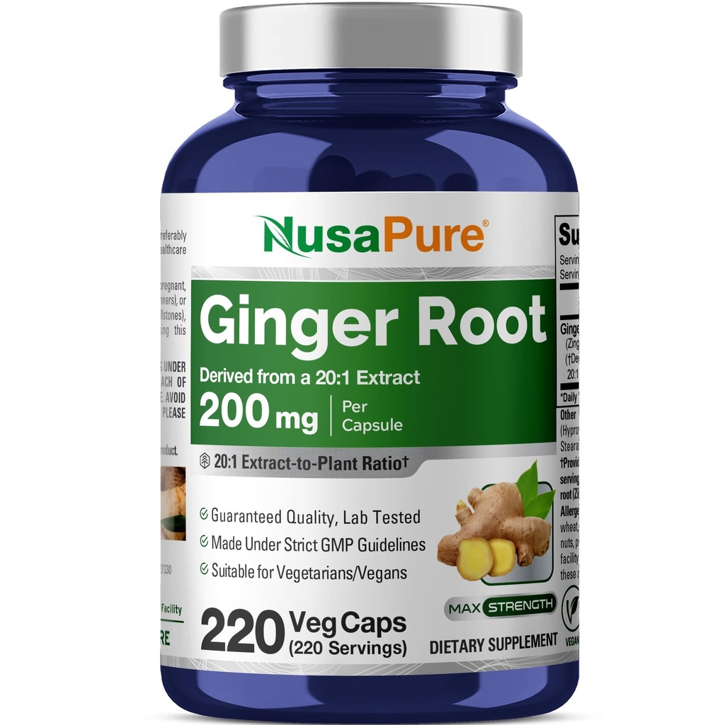 NusaPure Ginger Root Capsules 20:1 Ekstrakt, 200 mg Ekvivalent med 4000 mg per Veggie Caps
