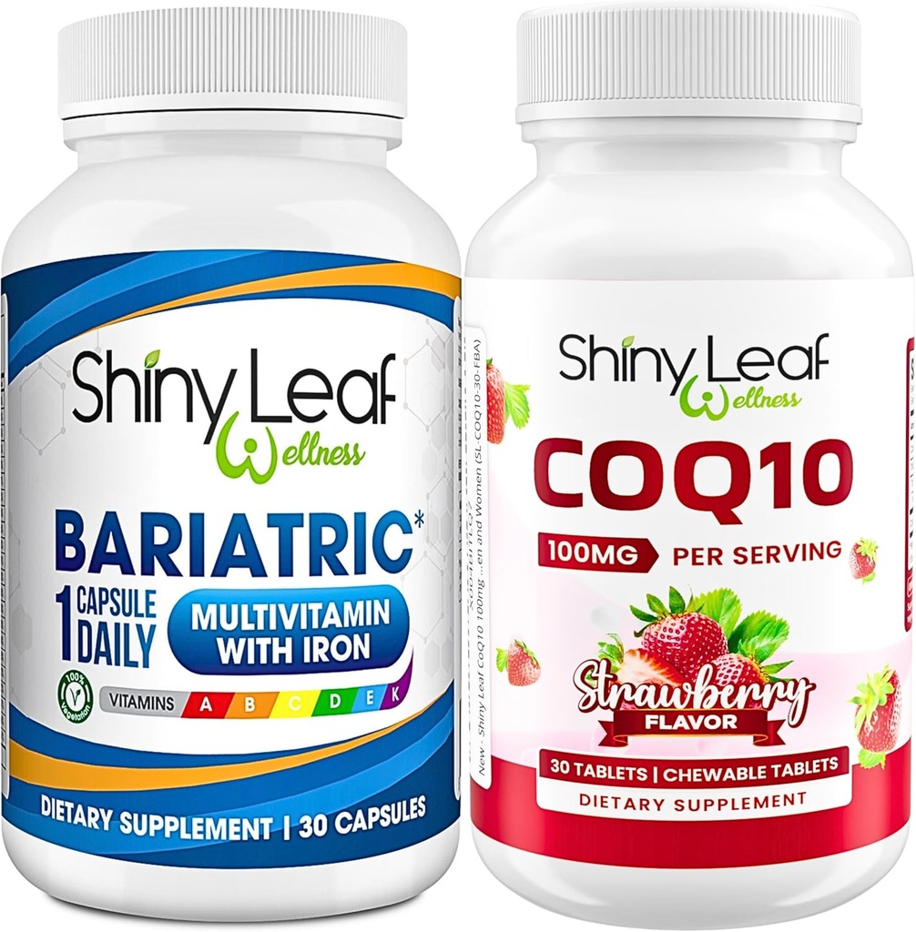 Bariatrisk multivitamin med jern én kapsel per dag og CoQ10 100mg Supplement for hjernens helse og energistyring for kvinner og menn - 1 måneds forsyning