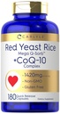 Carlyle Rød Yeast Rice med CoQ10 Kompleks | 1420 mg | 180 kapsler Mega Q-Sorb | Ikke-GMO, Glutenfri kosttilskudd