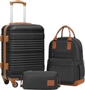 Coolife Bagasjesett 3 Piece Bagasjesett bære på Suit Case Hardside Bagasje med TSA Lock Spinner Hjul (svart, 3 stykke sett (BP/TB/20))