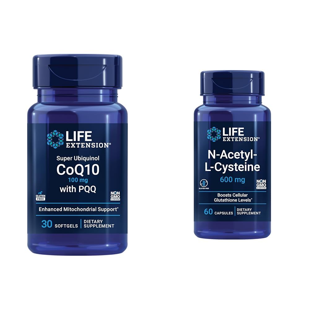 Livsforlengelse Super Ubiquinol CoQ10 med PQQ, CoQ10, PQQ & N-Acetyl-L-Cysteine (NAC), Immune, Respirasjon, Lever Helse