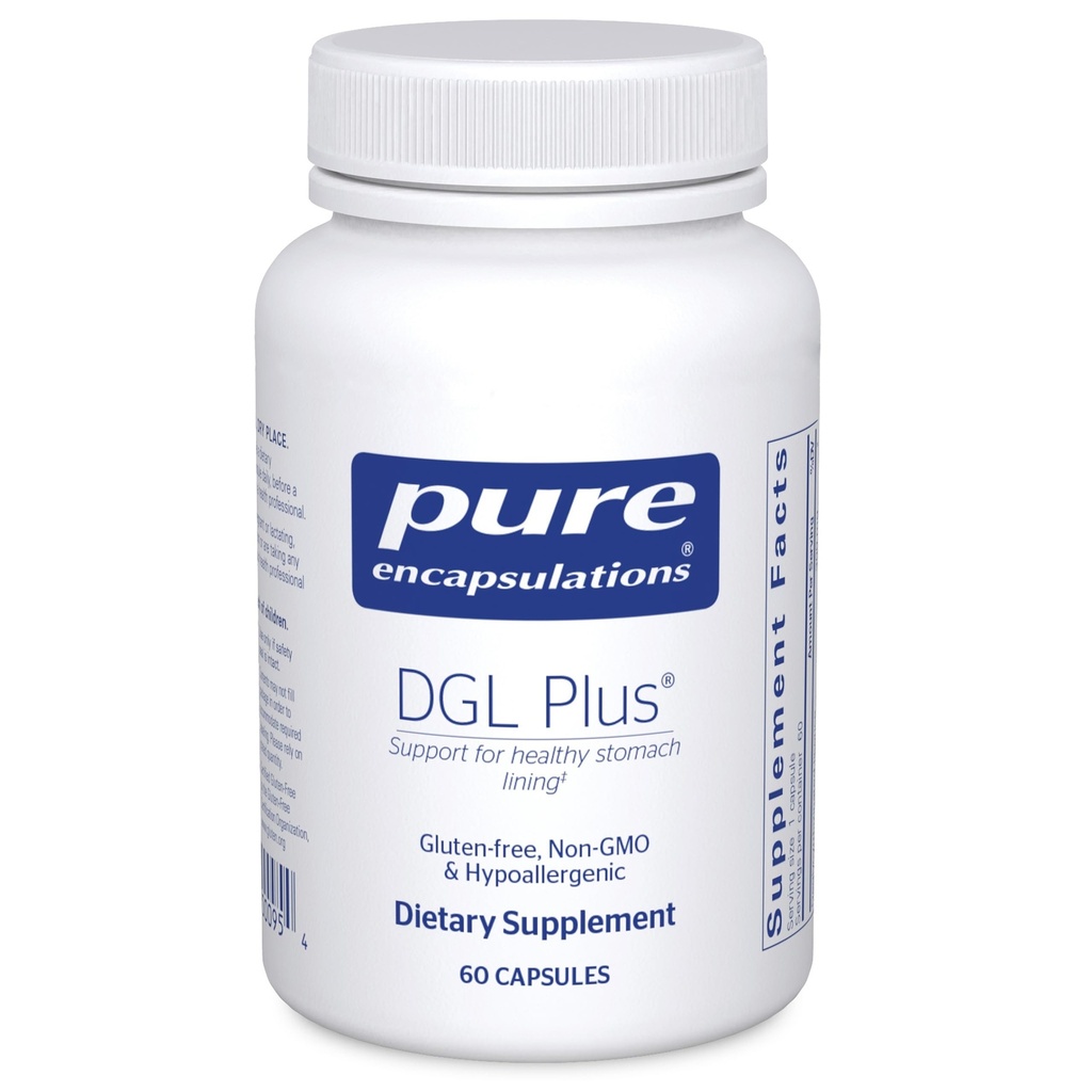 Pure Encapsulations DGL Plus - Gut helsetilskudd for menn og kvinner - med Marshmallow Root, Aloe Vera ekstrakt & Slippery Elm Bark - Non-GMO & Vegan - 60 kapsler