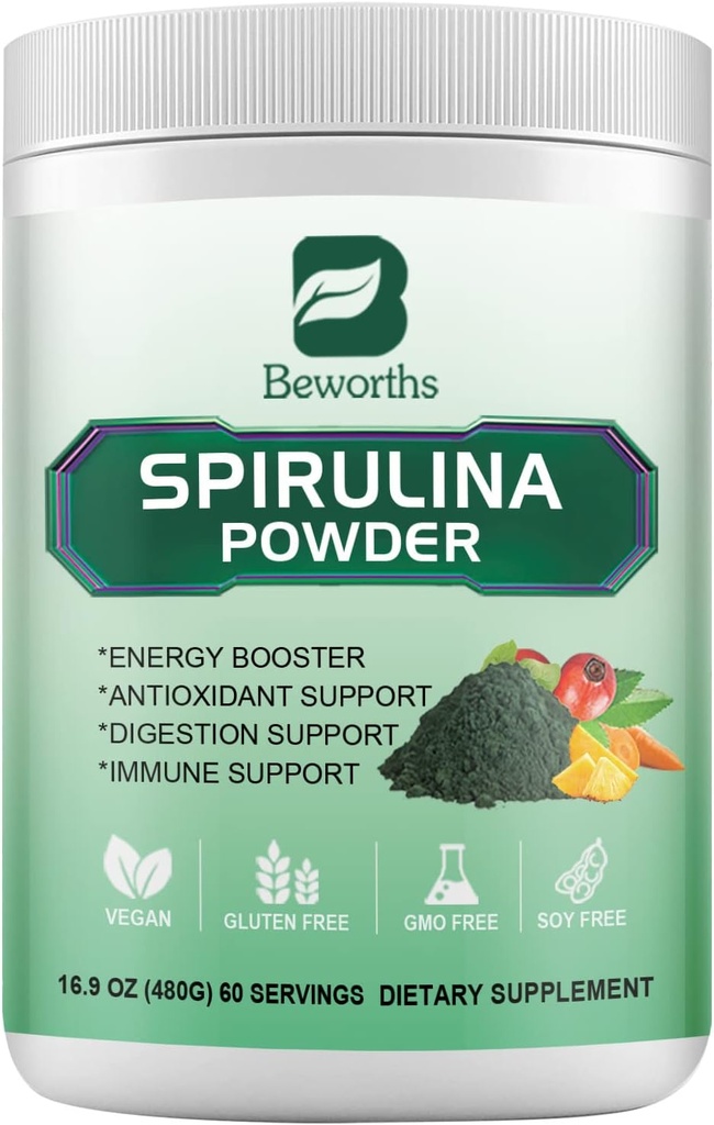 Spirulina Powder, Super Greens Powder Smoothies & Juices Blande med Spirulina, Probiotika Digestive Enzymes, Klorella, Veggies Frukter, Hvete Grass for immunitet, Digestionsstøtte - Vegan