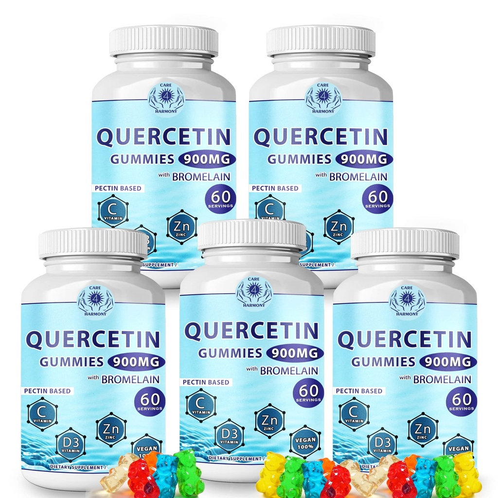 Quercetin Gummies - Quercetin med Bromelain Vitamin C + Sink Vitamin D3 - Chewable Quercetin 900mg Kosttilskudd - Quercetin for barn og voksne (5)