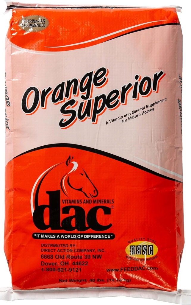 DAC VITAMINER OG MINERALER "IT MAKES En verden av DIFFERENCE" Orange Superior 40lbs